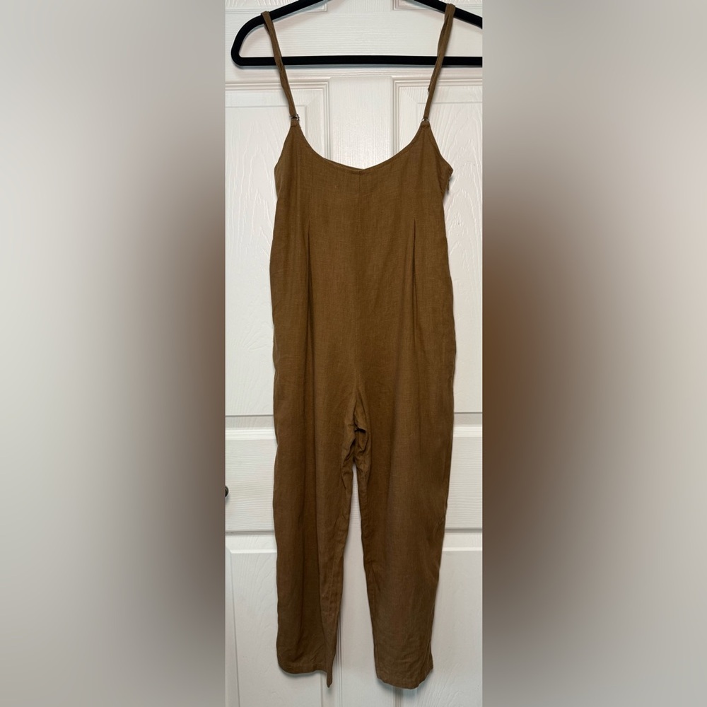 Linen Blend Women's Tan Jumpsuit
